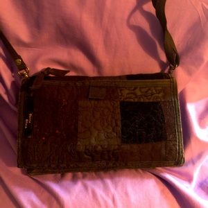 DONNA SHARP CROSSBODY WALLET Black with pink flowers